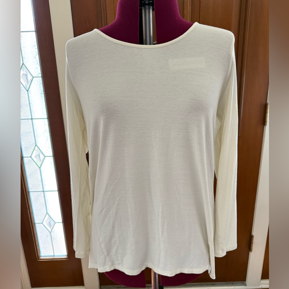 J Jill Wearever Women's Cream Long-Sleeve Scoop Neck Top